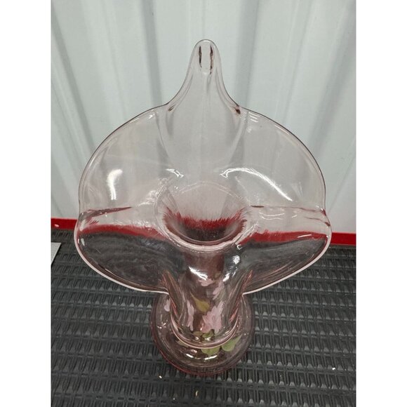 FENTON HAND PAINTED FLOWERS & SIGNED FENTON JACK IN THE PULPIT PINK GLASS VASE - Picture 2 of 15